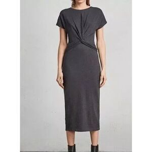 ALLSAINTS Midi Dress Womens Medium Dark Gray Pullover Knotted Stretch PALOMA